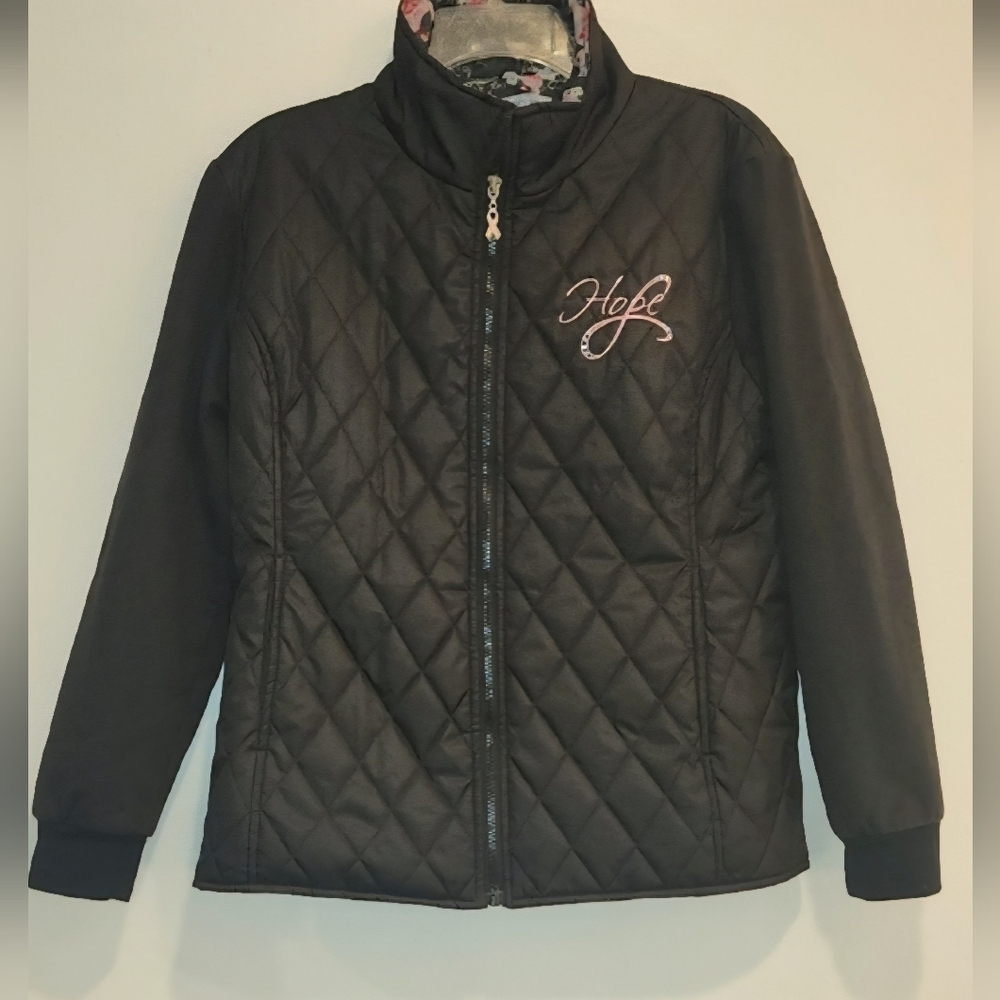 Bradford Exchange Black Puffer Jacket Quilted Design BREAST CANCER HOPE